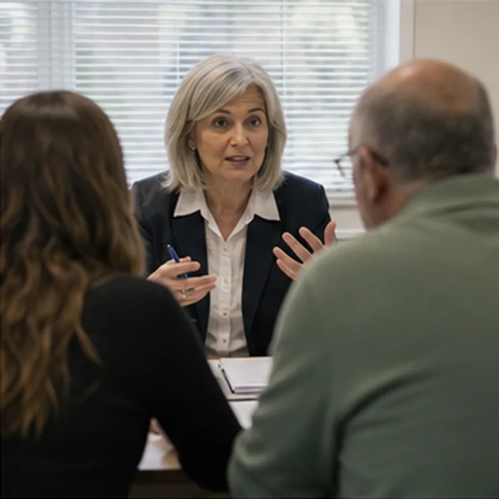 A woman taking part in a group discussion.