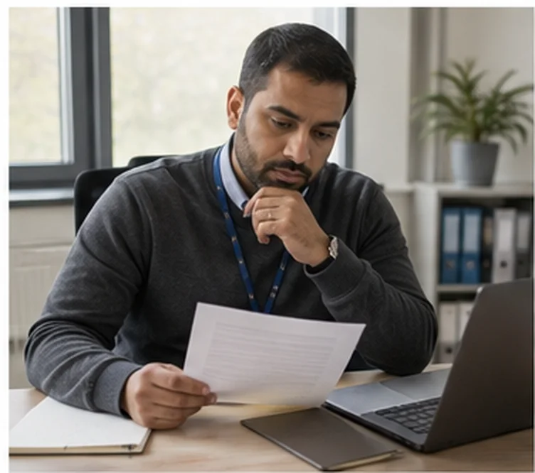 A man reading a letter.