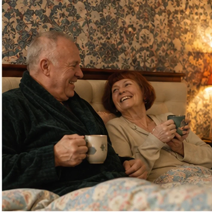 An older couple spending time together on their sofa.