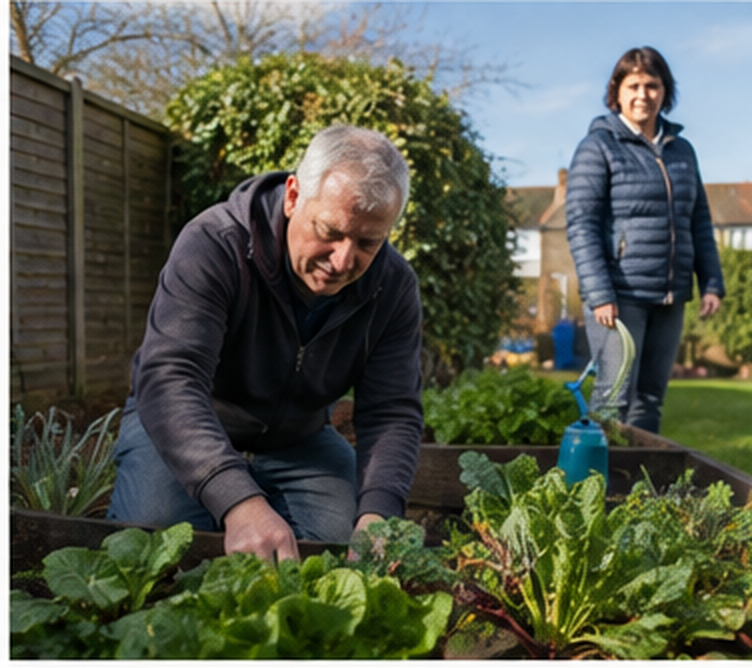 Neighbours spending time together in a garden